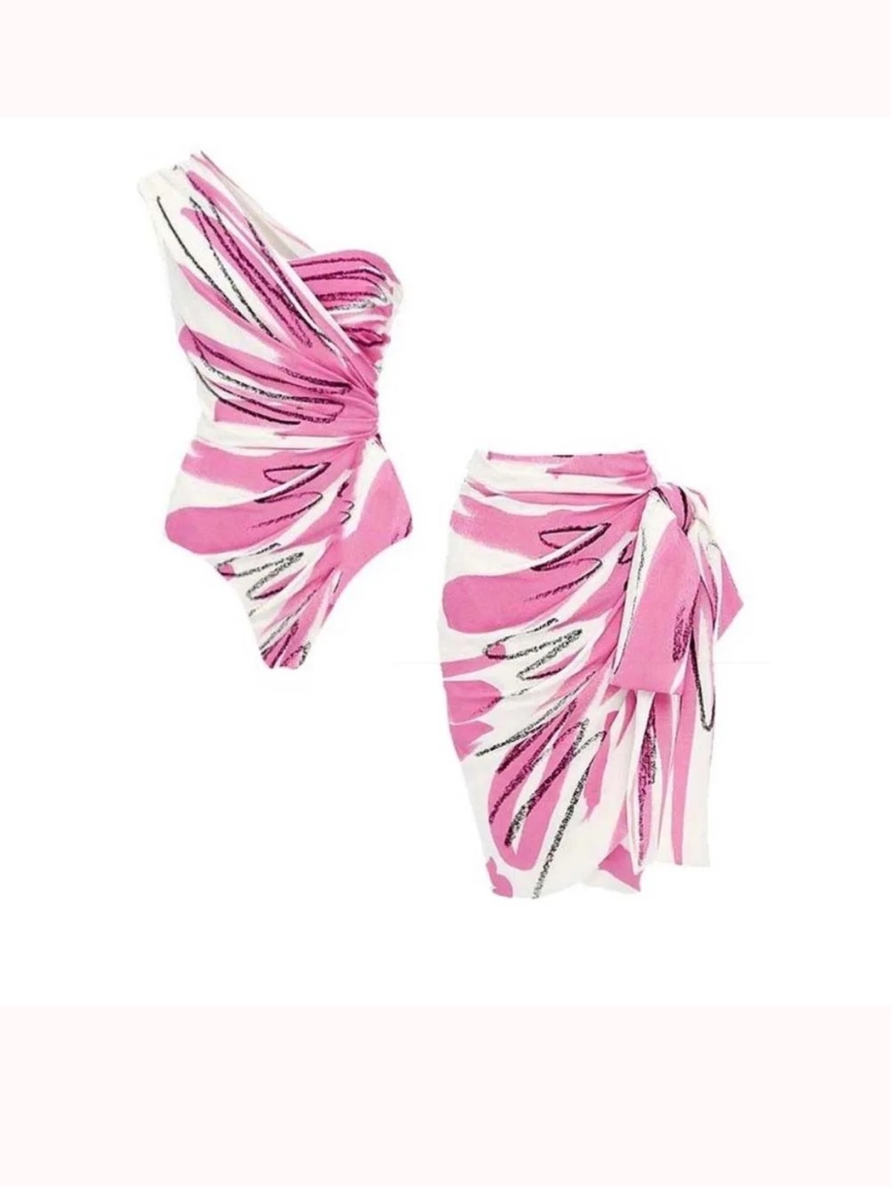 Women’s Pink & White Swimsuit with Sarong Cover-Up